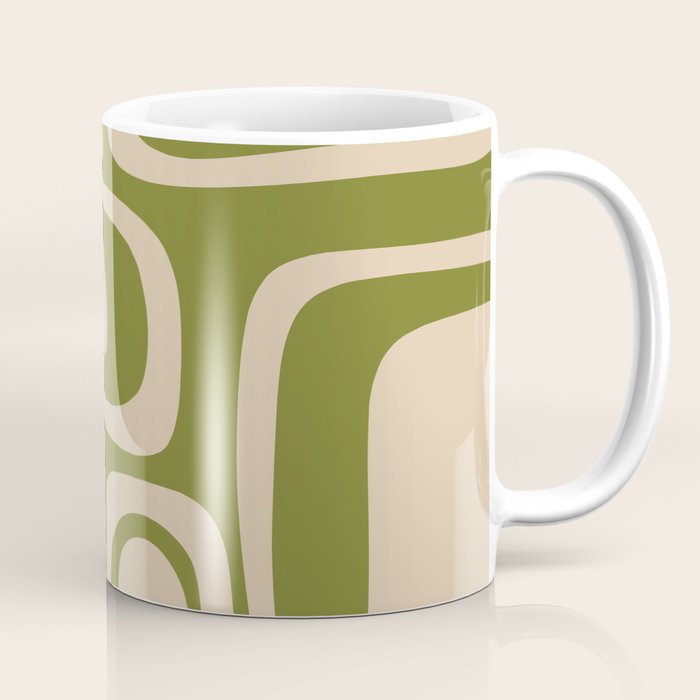 Palm Springs - Midcentury Modern Retro Pattern in Mid Mod Beige and Olive Green Coffee Mug Gallery Image 1