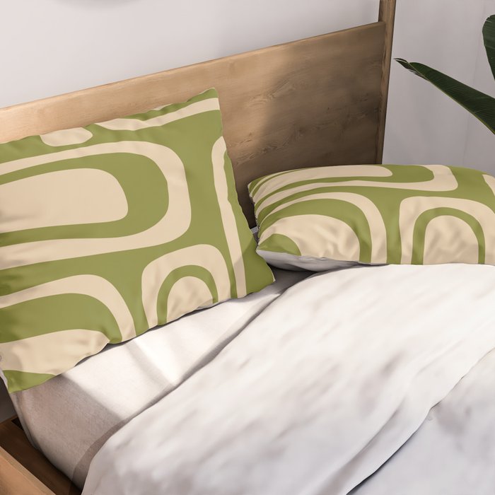 Palm Springs - Midcentury Modern Retro Pattern in Mid Mod Beige and Olive Green Pillow Sham Gallery Image 2