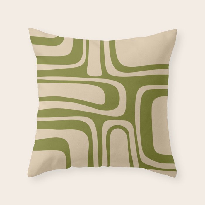 Palm Springs - Midcentury Modern Retro Pattern in Mid Mod Beige and Olive Green Throw Pillow Gallery Image 1