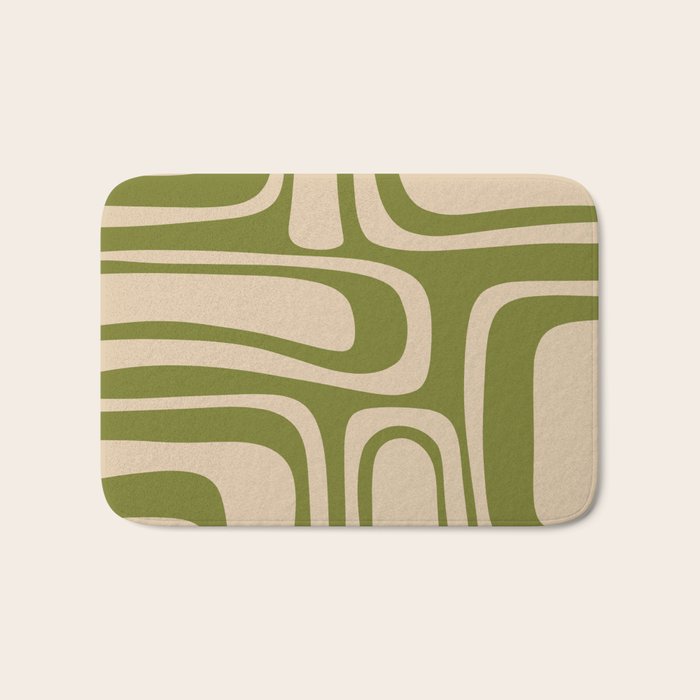 Palm Springs - Midcentury Modern Retro Pattern in Mid Mod Beige and Olive Green Bath Mat Gallery Image 1