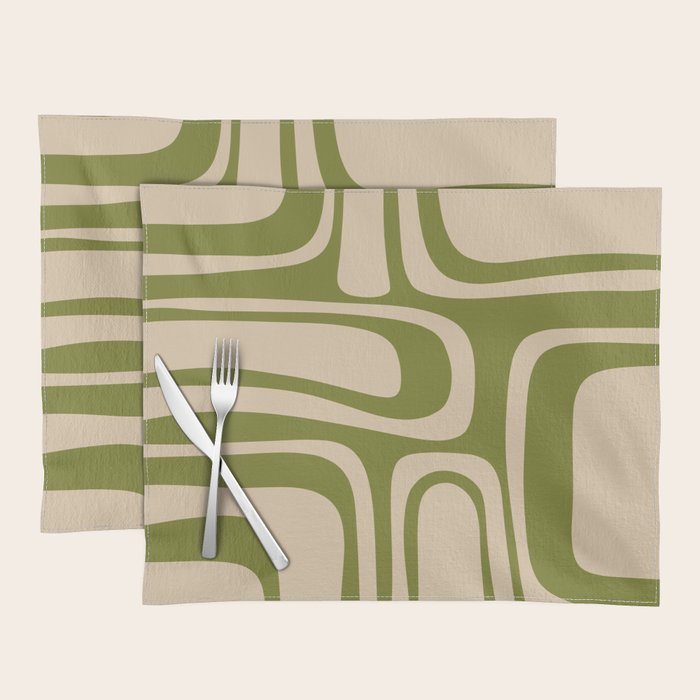 Palm Springs - Midcentury Modern Retro Pattern in Mid Mod Beige and Olive Green Placemat Gallery Image 1