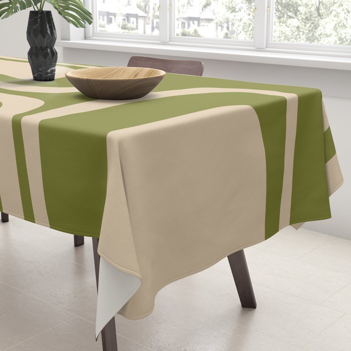 Palm Springs - Midcentury Modern Retro Pattern in Mid Mod Beige and Olive Green Tablecloth Gallery Image 3
