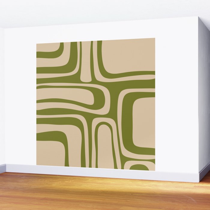 Palm Springs - Midcentury Modern Retro Pattern in Mid Mod Beige and Olive Green Wall Mural Gallery Image 2