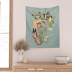 Minimal Collage/ Hand, Plants and Butterflies 4 Wall Tapestry Gallery Image 2