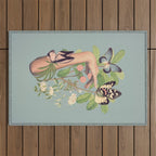 Minimal Collage/ Hand, Plants and Butterflies 4 Outdoor Rug Gallery Image 1