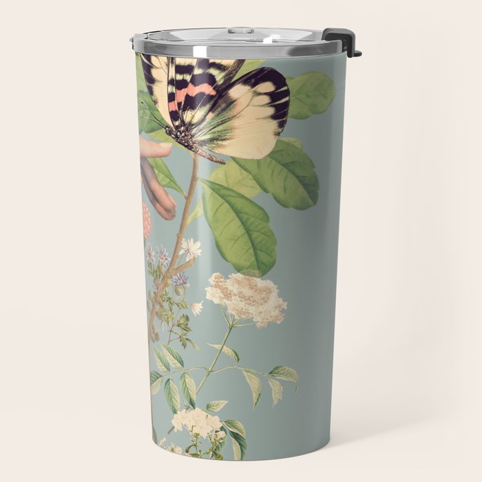 Minimal Collage/ Hand, Plants and Butterflies 4 Travel Mug Gallery Image 2