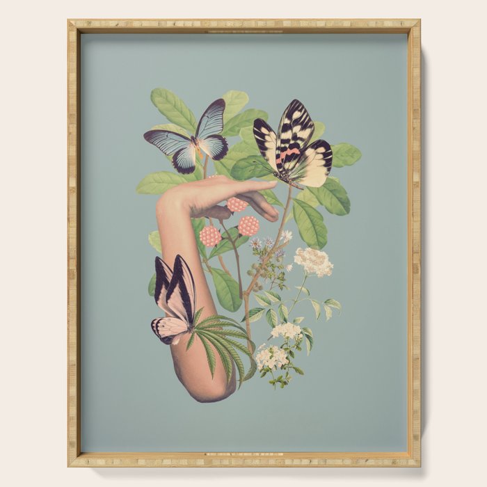 Minimal Collage/ Hand, Plants and Butterflies 4 Serving Tray Gallery Image 1