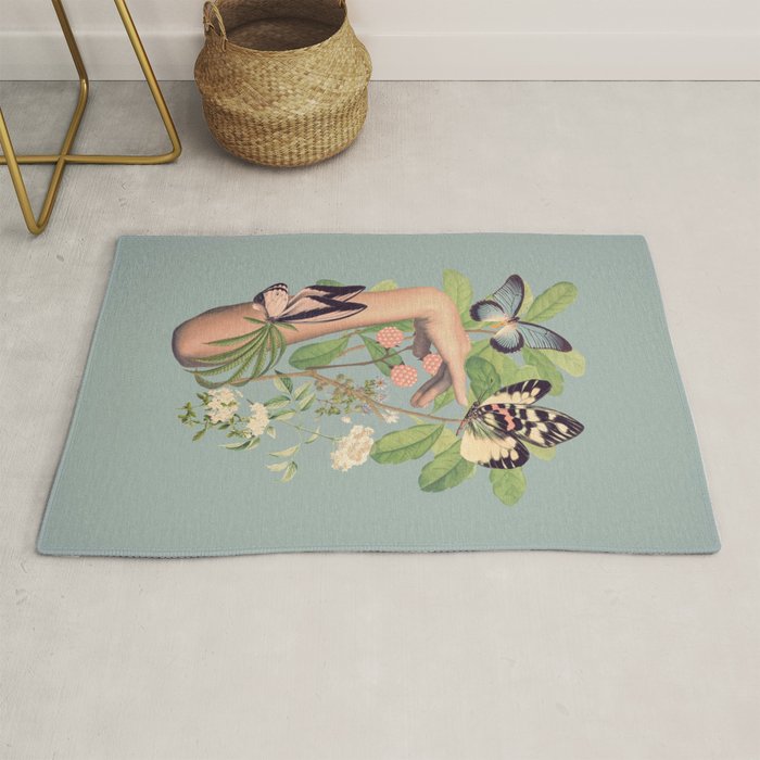 Minimal Collage/ Hand, Plants and Butterflies 4 Rug Gallery Image 1