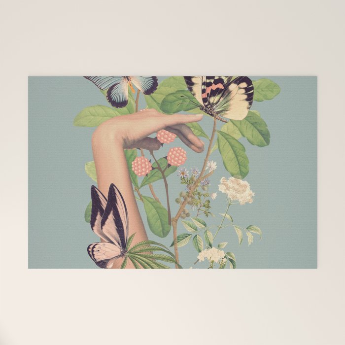 Minimal Collage/ Hand, Plants and Butterflies 4 Welcome Mat Gallery Image 1