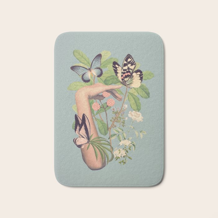 Minimal Collage/ Hand, Plants and Butterflies 4 Bath Mat Gallery Image 1