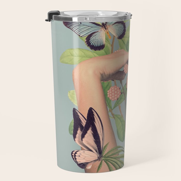 Minimal Collage/ Hand, Plants and Butterflies 4 Travel Mug Gallery Image 3