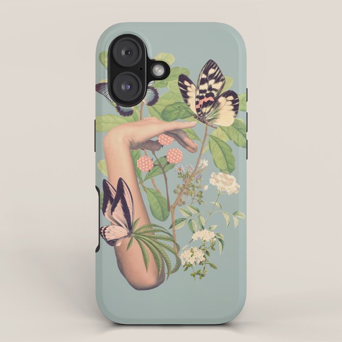 Minimal Collage/ Hand, Plants and Butterflies 4 iPhone Case Gallery Image 1