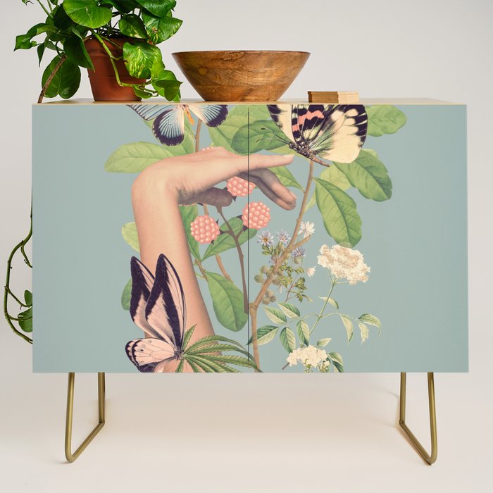 Minimal Collage/ Hand, Plants and Butterflies 4 Credenza Gallery Image 1