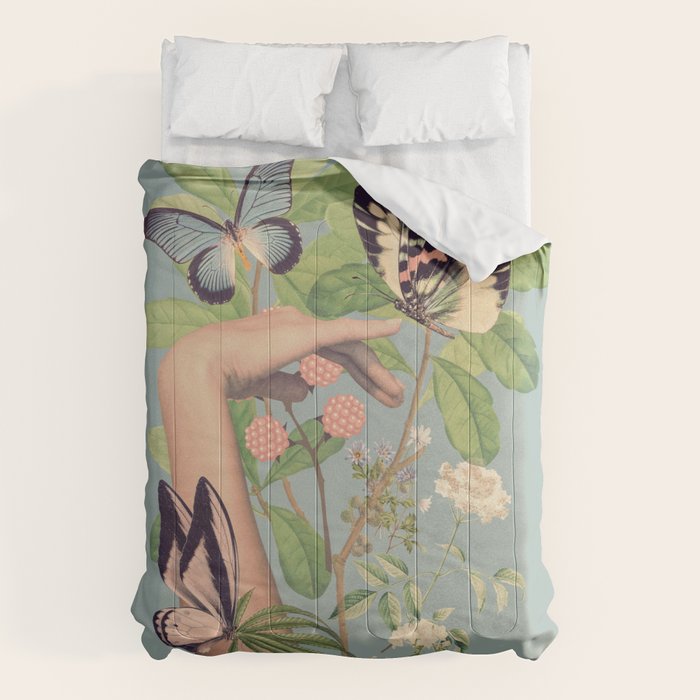 Minimal Collage/ Hand, Plants and Butterflies 4 Comforter Gallery Image 6