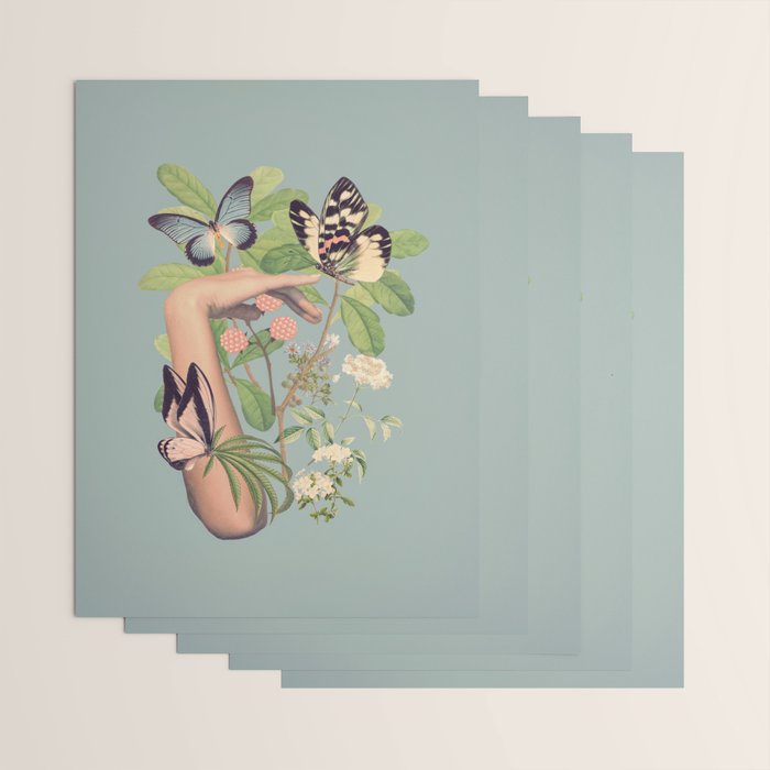 Minimal Collage/ Hand, Plants and Butterflies 4 Wrapping Paper Gallery Image 3