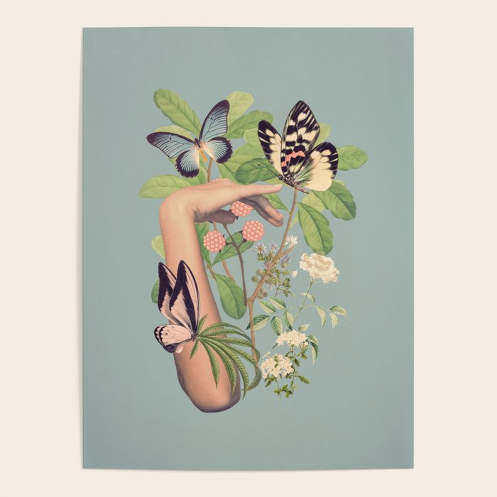 Minimal Collage/ Hand, Plants and Butterflies 4 Poster Gallery Image 1