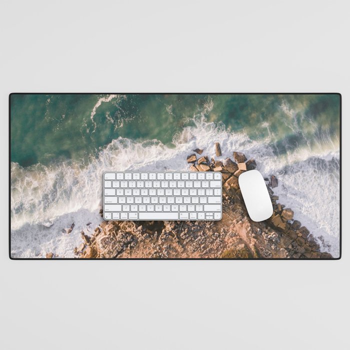 Ericeira from above | Coastal ocean drone photography print | Travel wall art Portugal Desk Mat Gallery Image 1