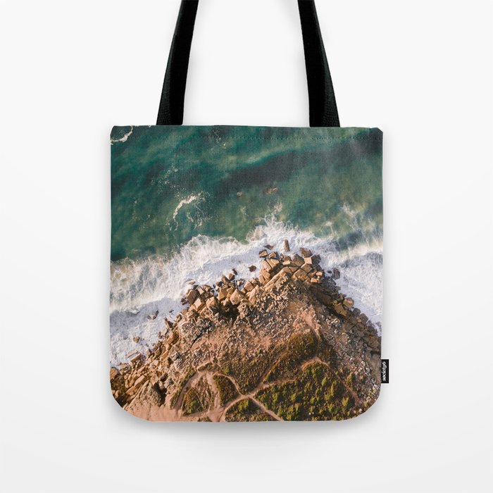 Ericeira from above | Coastal ocean drone photography print | Travel wall art Portugal Tote Bag Gallery Image 1