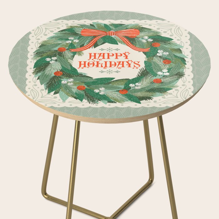Happy Holidays Christmas Wreath Side Table Gallery Image 2
