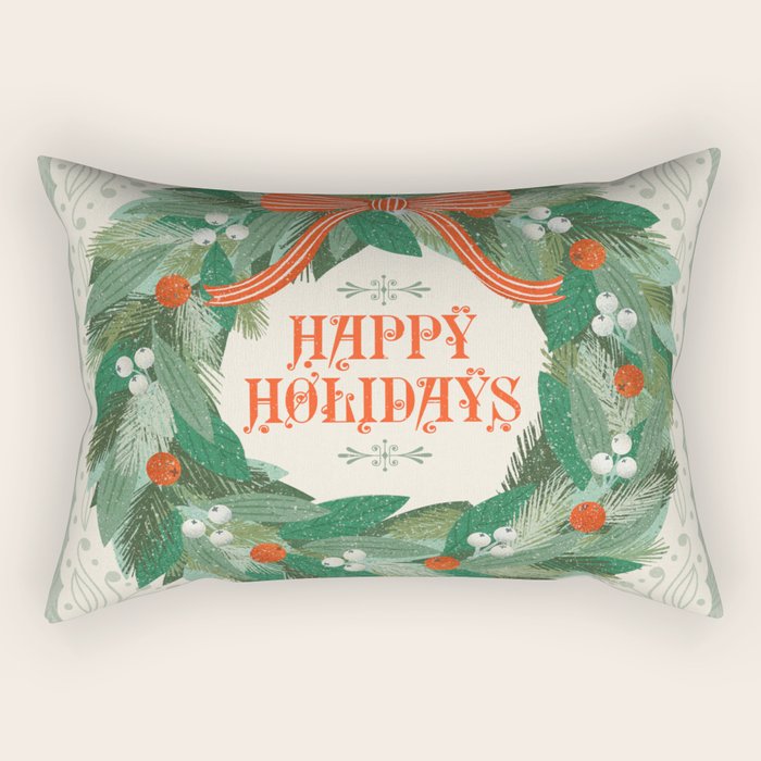 Happy Holidays Christmas Wreath Rectangular Pillow Gallery Image 1