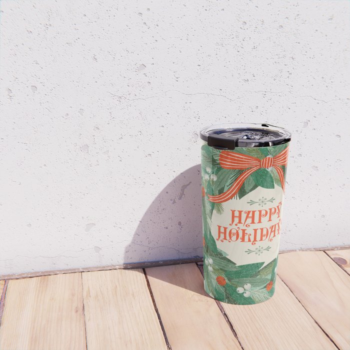 Happy Holidays Christmas Wreath Travel Mug Gallery Image 4