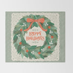 Happy Holidays Christmas Wreath Throw Blanket Gallery Image 2