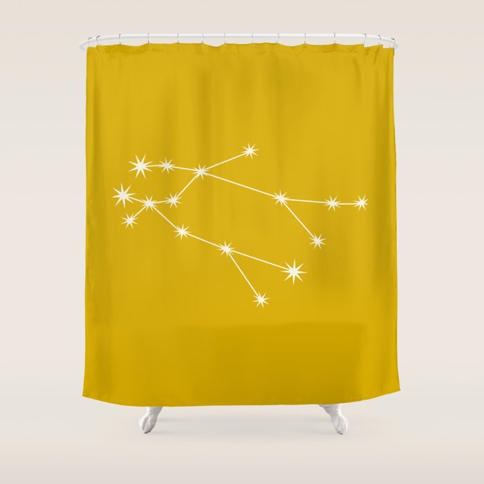 Gemini Zodiac Star Constellation Line Art Golden Yellow Shower Curtain Gallery Image 1