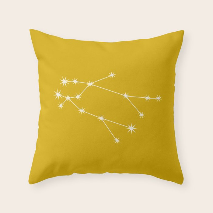 Gemini Zodiac Star Constellation Line Art Golden Yellow Throw Pillow Gallery Image 1