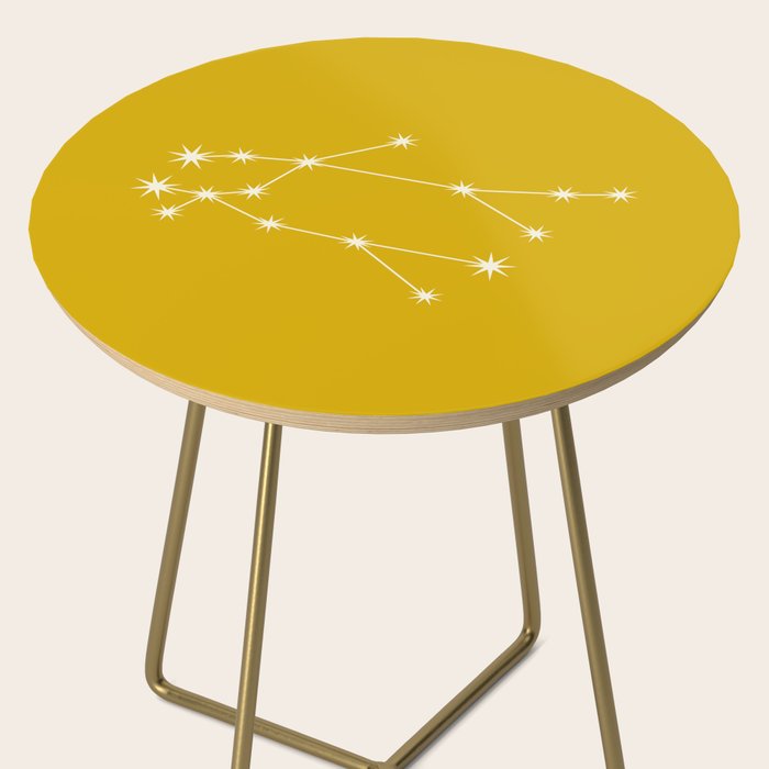 Gemini Zodiac Star Constellation Line Art Golden Yellow Side Table Gallery Image 2