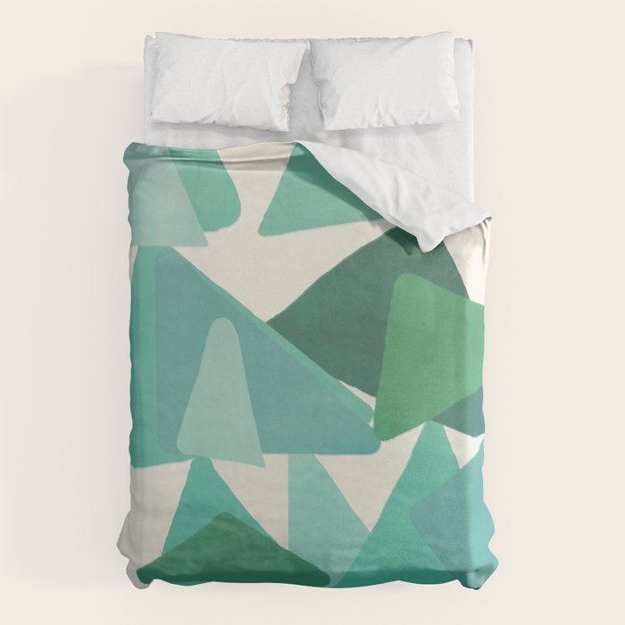 Green Colored Triangles Duvet Cover Gallery Image 1