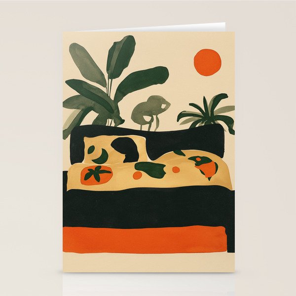 Tropical Bedside Calm Bold Sun and Plant Modern Art in Earthy Tones Stationery Card Gallery Image 2