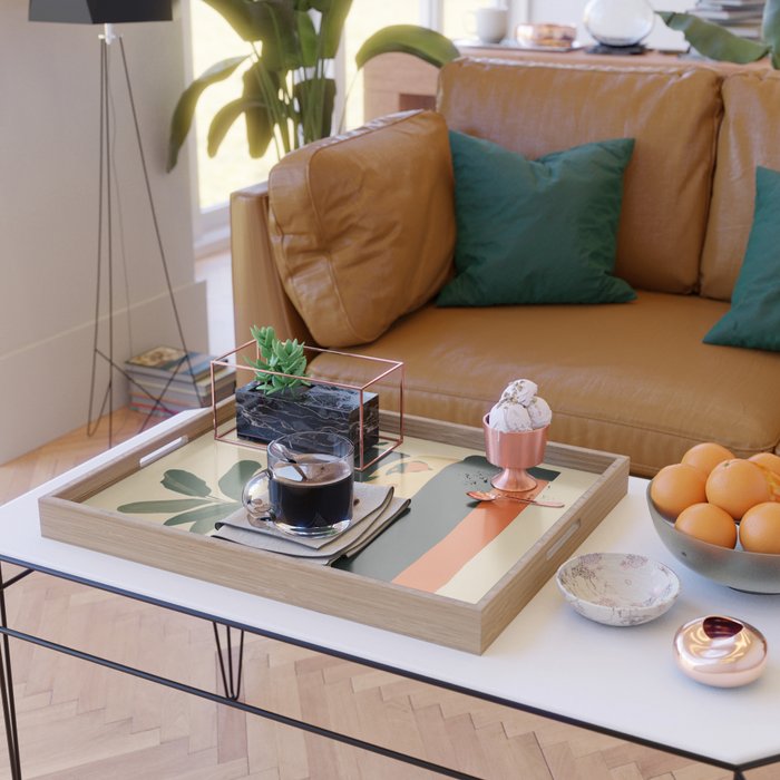 Tropical Bedside Calm Bold Sun and Plant Modern Art in Earthy Tones Serving Tray Gallery Image 2