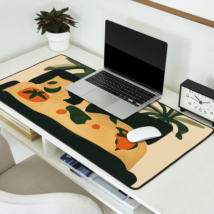 Tropical Bedside Calm Bold Sun and Plant Modern Art in Earthy Tones Desk Mat Gallery Image 2