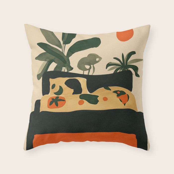 Tropical Bedside Calm Bold Sun and Plant Modern Art in Earthy Tones Throw Pillow Gallery Image 6