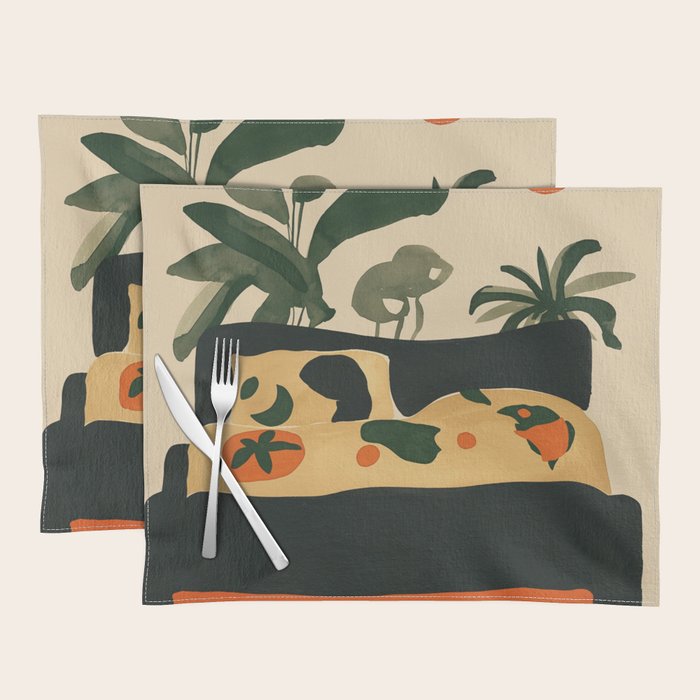 Tropical Bedside Calm Bold Sun and Plant Modern Art in Earthy Tones Placemat Gallery Image 1