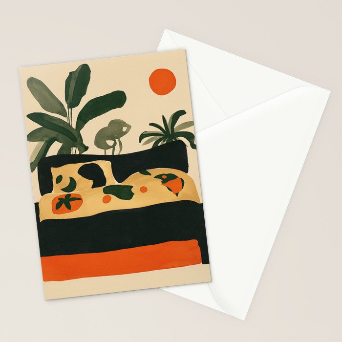 Tropical Bedside Calm Bold Sun and Plant Modern Art in Earthy Tones Stationery Card Gallery Image 2