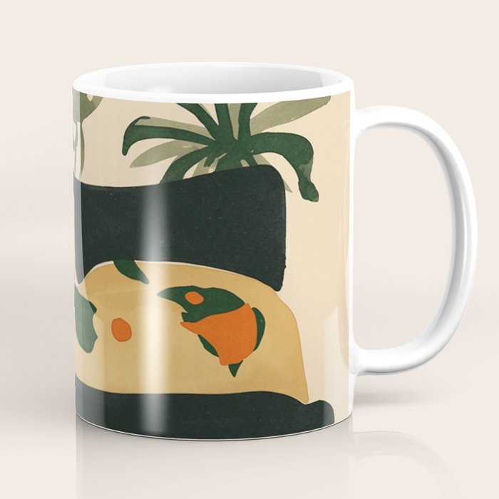 Tropical Bedside Calm Bold Sun and Plant Modern Art in Earthy Tones Coffee Mug Gallery Image 1