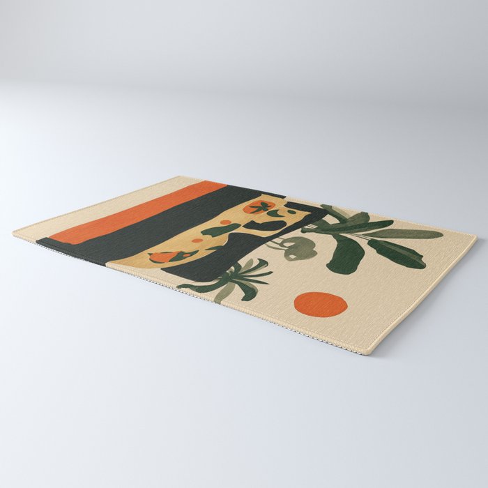 Tropical Bedside Calm Bold Sun and Plant Modern Art in Earthy Tones Rug Gallery Image 3