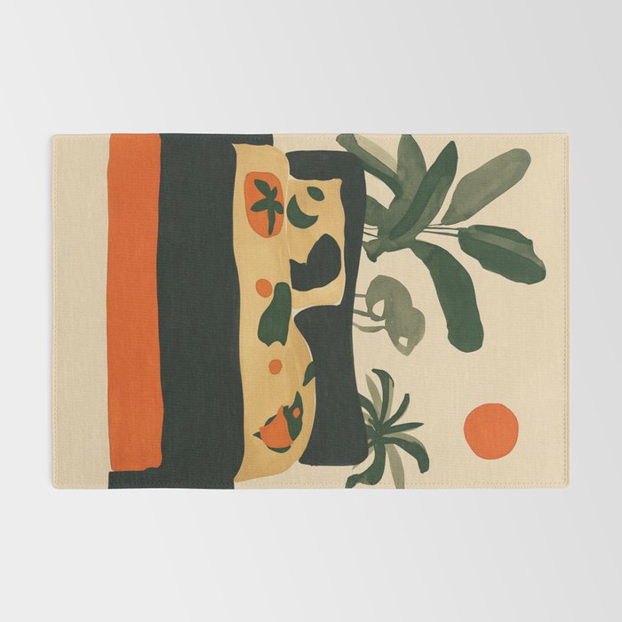 Tropical Bedside Calm Bold Sun and Plant Modern Art in Earthy Tones Rug Gallery Image 2