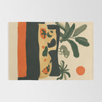 Tropical Bedside Calm Bold Sun and Plant Modern Art in Earthy Tones Rug Gallery Image 2