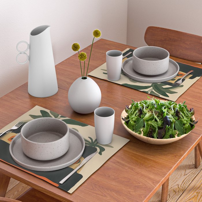 Tropical Bedside Calm Bold Sun and Plant Modern Art in Earthy Tones Placemat Gallery Image 2