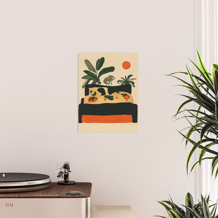 Tropical Bedside Calm Bold Sun and Plant Modern Art in Earthy Tones Poster Gallery Image 2