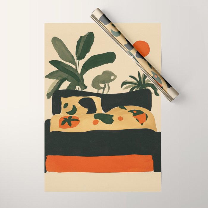 Tropical Bedside Calm Bold Sun and Plant Modern Art in Earthy Tones Wrapping Paper Gallery Image 1