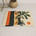 Tropical Bedside Calm Bold Sun and Plant Modern Art in Earthy Tones Rug Gallery Image 1