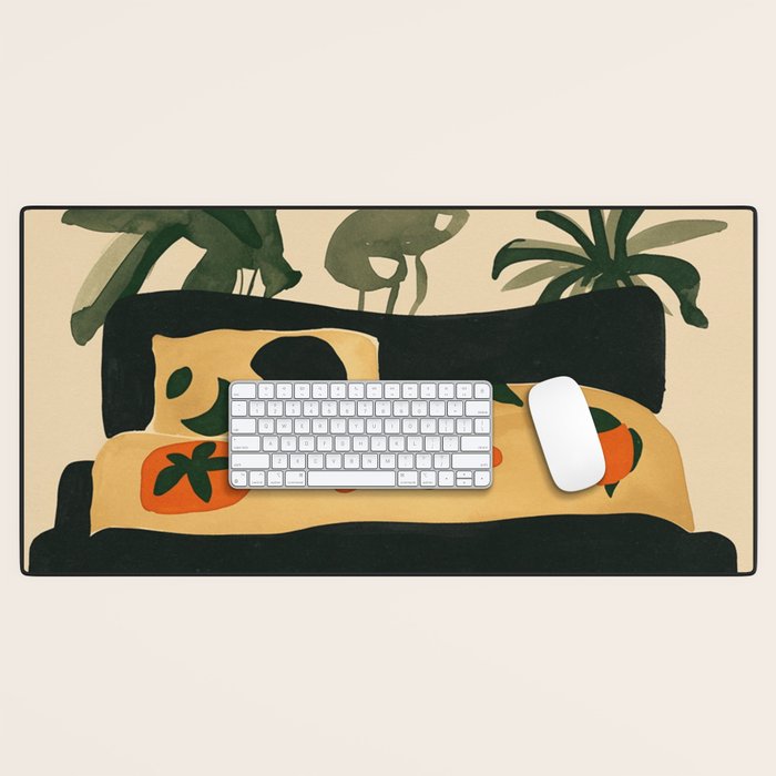 Tropical Bedside Calm Bold Sun and Plant Modern Art in Earthy Tones Desk Mat Gallery Image 1