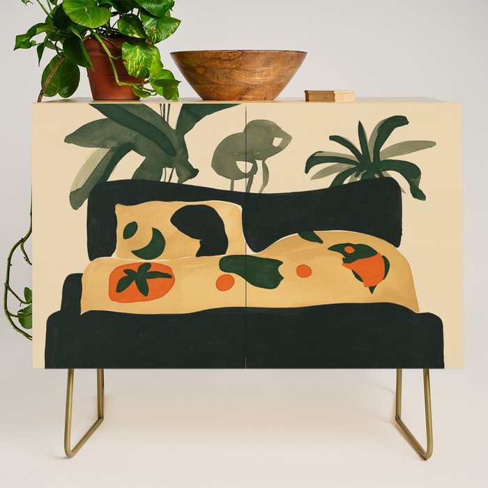Tropical Bedside Calm Bold Sun and Plant Modern Art in Earthy Tones Credenza Gallery Image 1