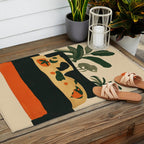 Tropical Bedside Calm Bold Sun and Plant Modern Art in Earthy Tones Outdoor Rug Gallery Image 2
