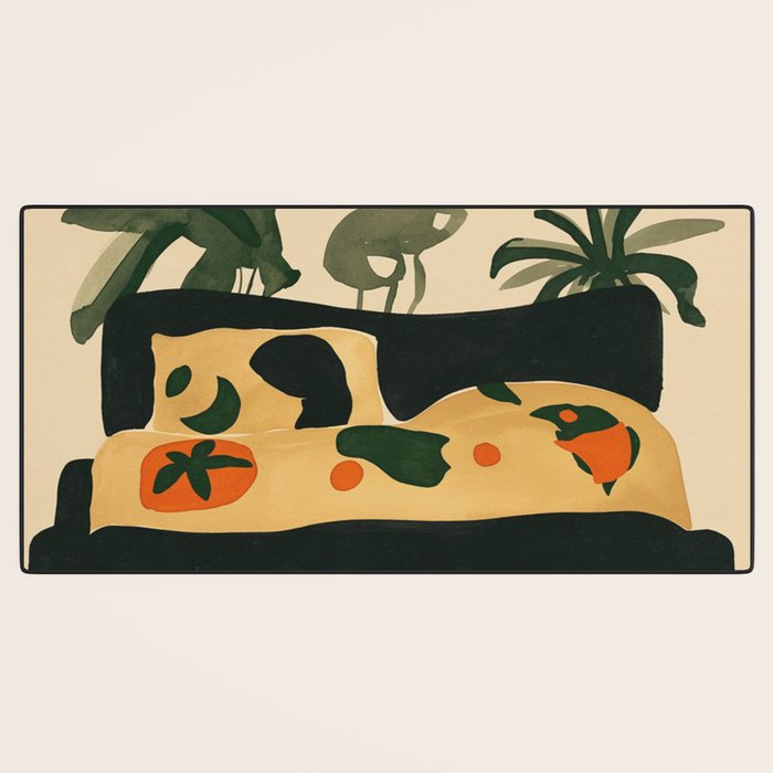 Tropical Bedside Calm Bold Sun and Plant Modern Art in Earthy Tones Desk Mat Gallery Image 3
