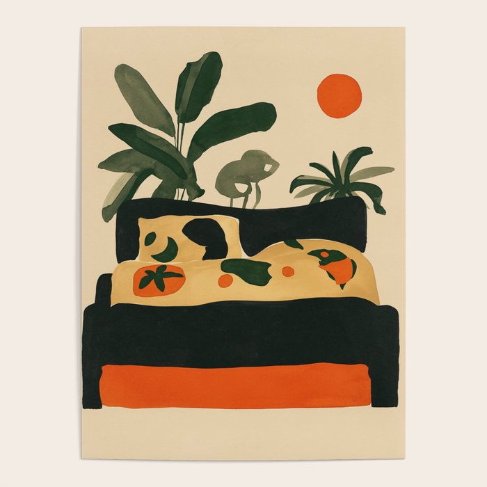 Tropical Bedside Calm Bold Sun and Plant Modern Art in Earthy Tones Poster Gallery Image 4