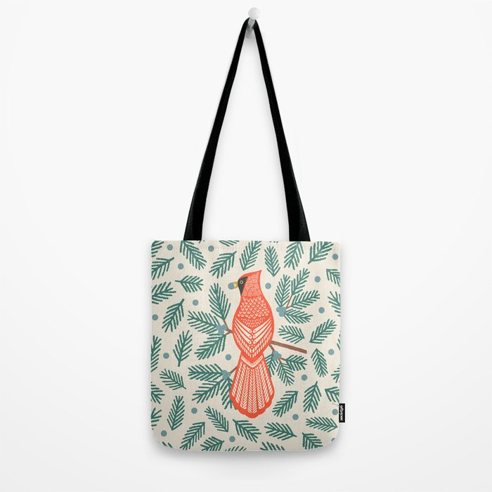 Cardinal Bird and Pine Branches Tote Bag Gallery Image 2
